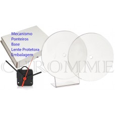 Conjunto de 25 Kits completos de relogio de mesa redondo acoplado com lente protetora e embalagem individual na COR: BRANCA